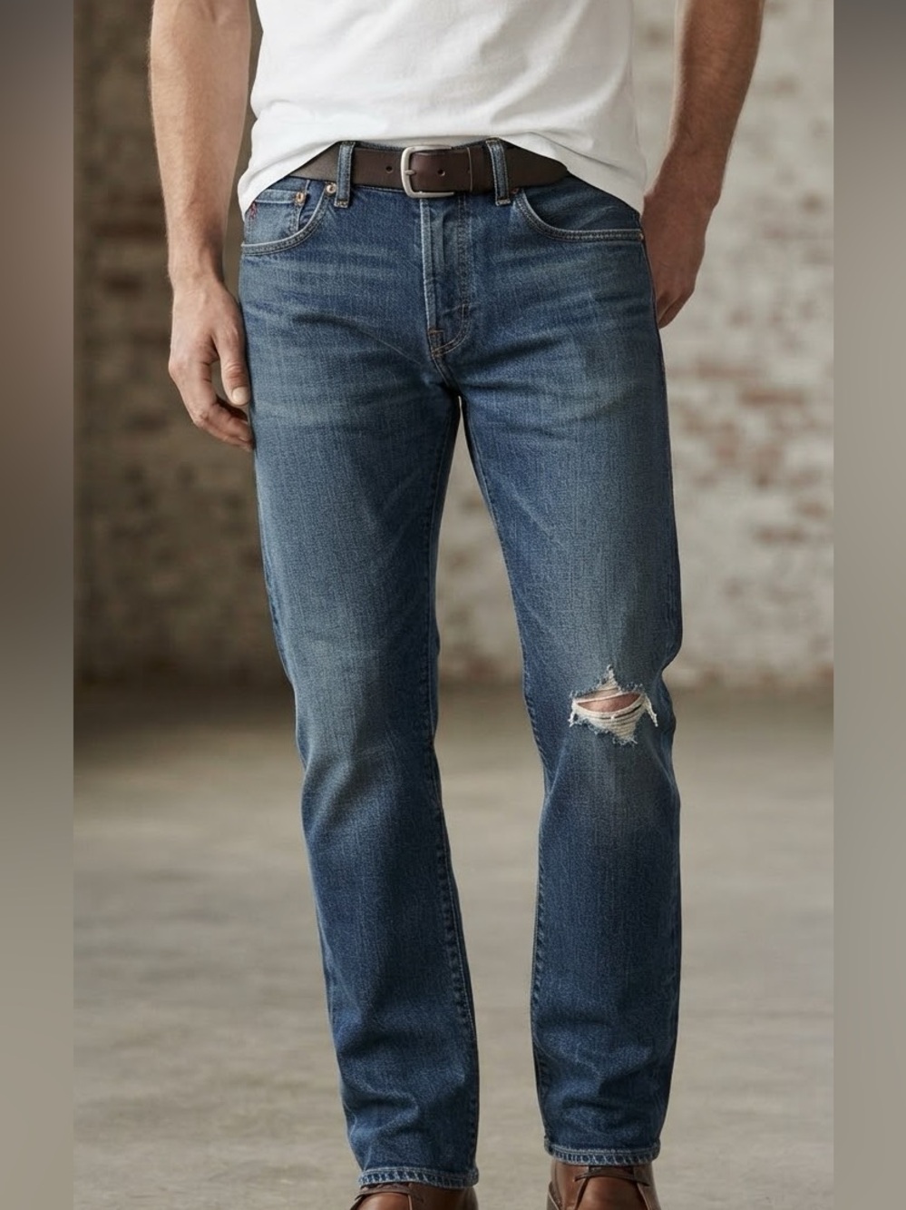 Polo Ralph Lauren Men's Blue Distressed Straight-Leg Jeans 33X32